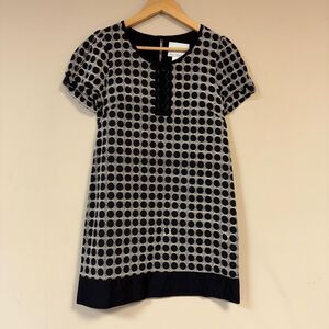 Black White Dress Women's Medium Geometric Cotton Circle Print Pattern Shift